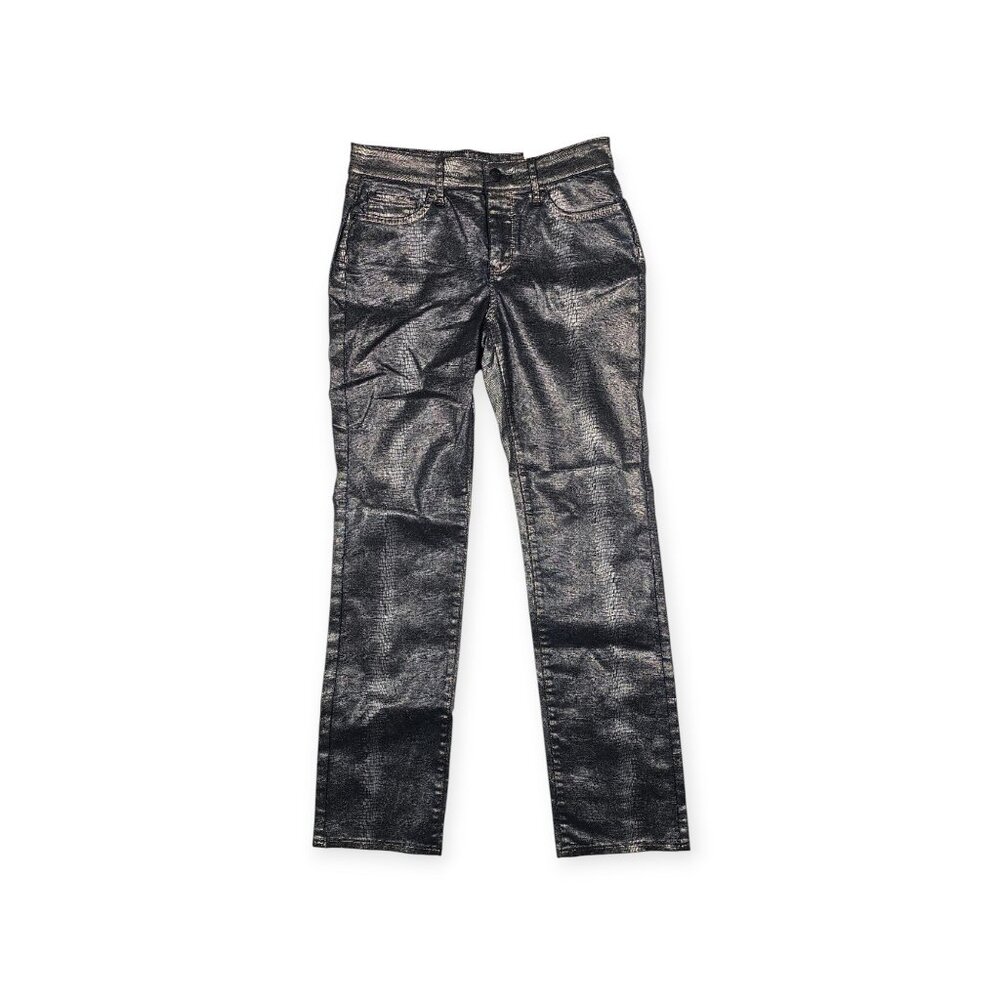 NYDJ Marilyn Straight Jeans - Women's 4 - Coated Black Snake Print - NWT